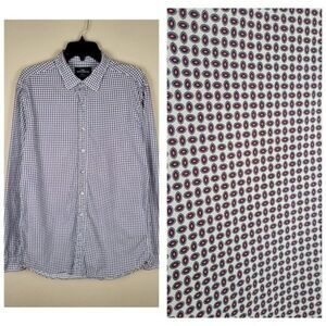 Rodd & Gunn Size L Sports Fit Long Sleeve Cotton Button Up Shirt White Red Blue